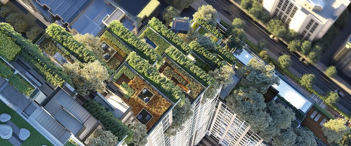 Park Origin Phayathai — vertical garden terraces seen from above